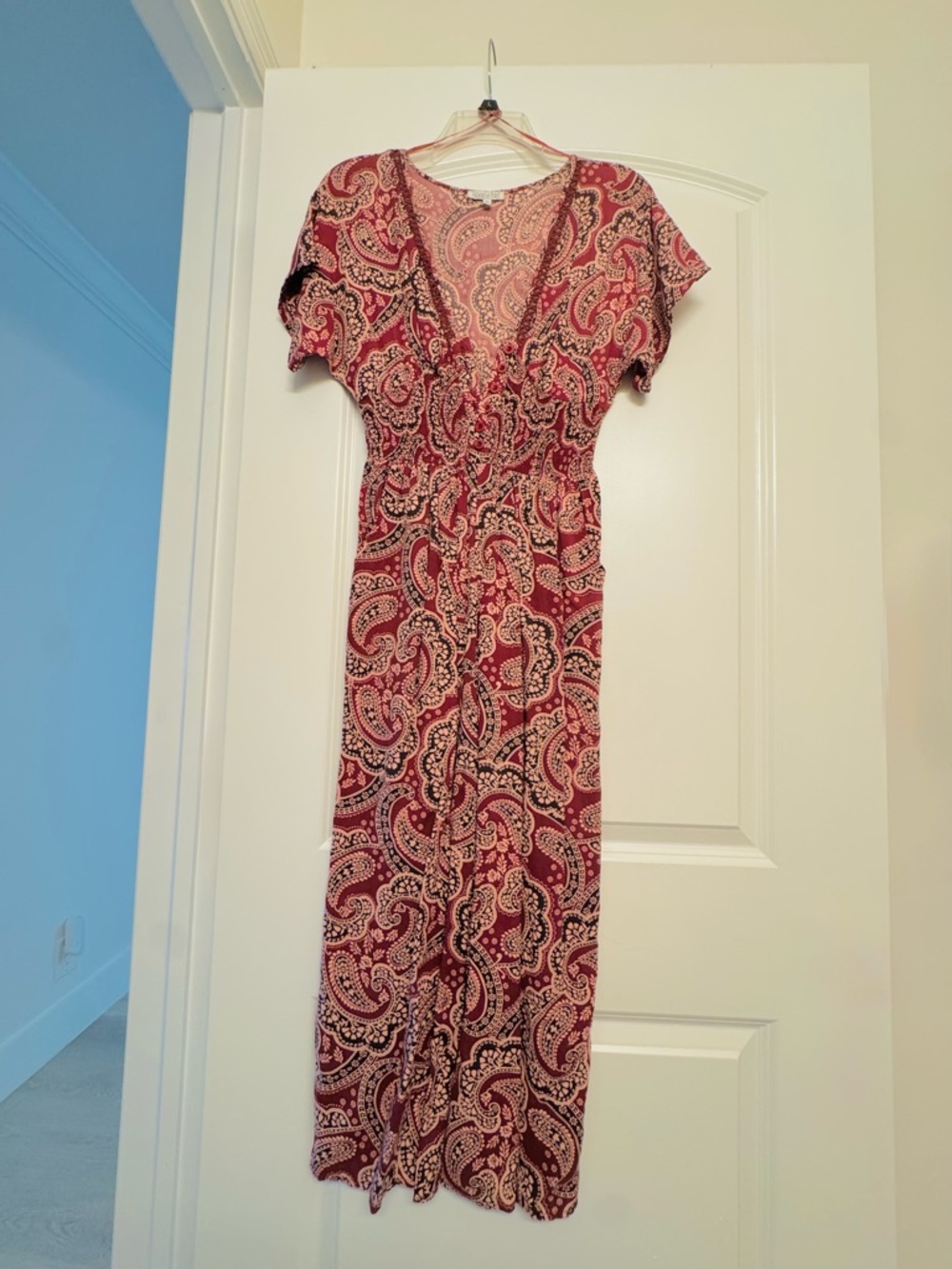 Patrons of Peace Burgundy Paisley V-Neck Romper